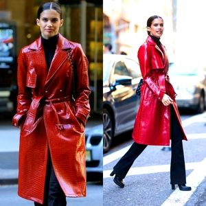 NWT Topshop Red Croc Crocodile Vegan Leather Coat